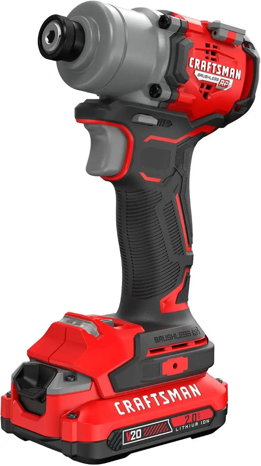CRAFTSMAN V20 Cordless Brushless Impact Driver Set, 1/4 Impact Driver, Includes 2 Batteries and Charger (CMCF830D2)