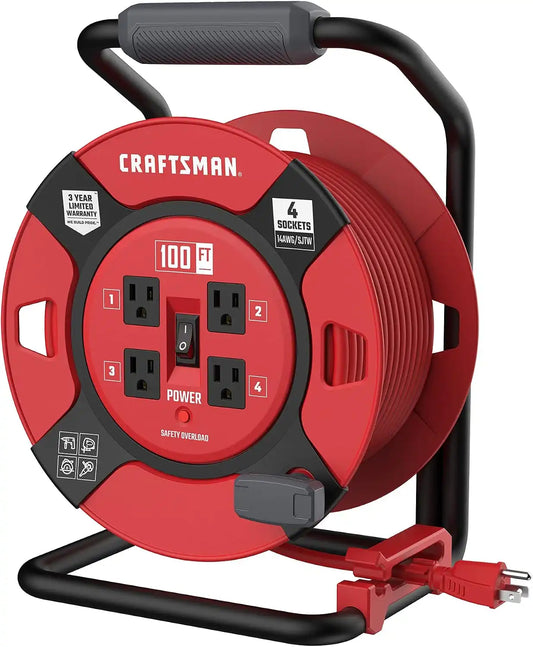 CRAFTSMAN 100 Ft. Retractable Extension Cord Reel, 4 Outlets