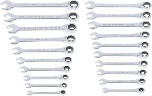 CRAFTSMAN Ratchet Wrenches Set, 20 Pc, 90 Tooth SAE/Metric Ratcheting Wrench Set with Case, 4 Degree Arc Swing (CMMT87220)