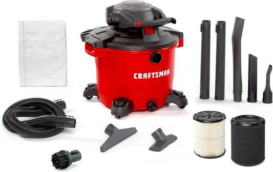 CRAFTSMAN CMXEVBE17607 16 Gallon 6.5 Peak HP Wet Dry Vac with Detachable Blower, Portable Shop Vacuum Wet and Dry with Dry Filter, Wet Filter, Dust Bag and Attachments for Garage, Outdoor Cleaning