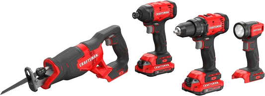 CRAFTSMAN V20 4 Power Tools Combo Kit, 2 Batteries and Charger (CMCK404D2)