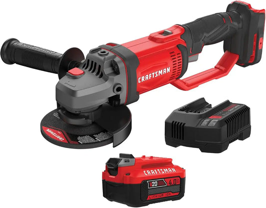 CRAFTSMAN V20 Cordless Angle Grinder Tool Kit, 4-1/2 inch, Battery and Charger Included (CMCG400M1)