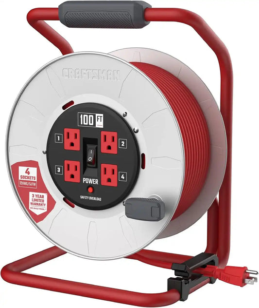 CRAFTSMAN 100 Ft. Contractor Retractable Cord Reel, 4 Outlets