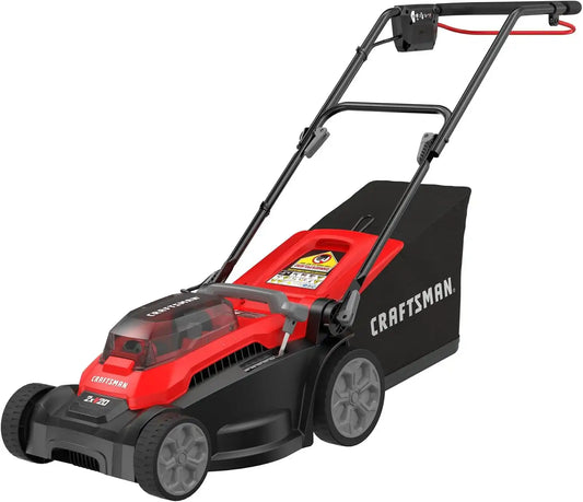 CRAFTSMAN Push Mower 15 in, 2 x 4 Ah V20 Batteries and 2 Chargers Included, Up to 45 Min of Runtime, Lightweight, Easy to Maneuver Electric Lawn Mower Cordless with Grass Bag (CMCMWP120M2)