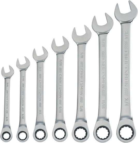 CRAFTSMAN 7-Piece Combination Ratcheting Wrench Set, 12-Point Standard SAE (CMMT87020)
