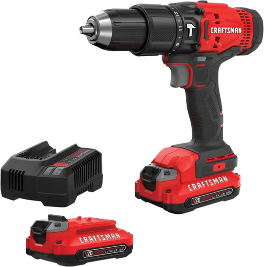 CRAFTSMAN V20 Cordless Hammer Drill Kit, 1/2 inch, 2 Batteries and Charger Included (CMCD711C2)