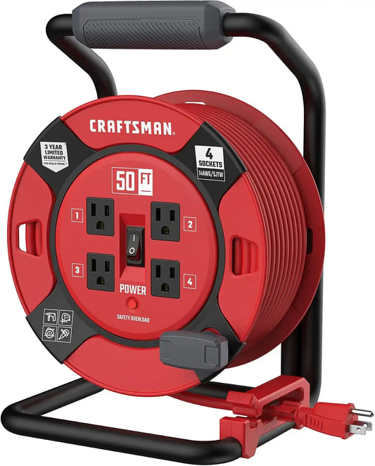 CRAFTSMAN 50 Ft. Retractable Extension Cord Reel, 4 Outlets